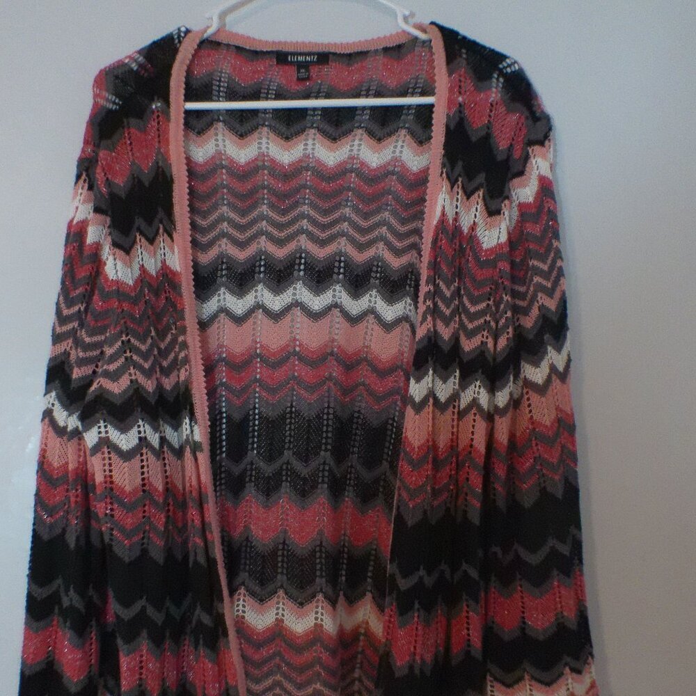 Elementz Women’s XL Chevron Knit Open Front Cardigan Multicolor Lightweight Laye